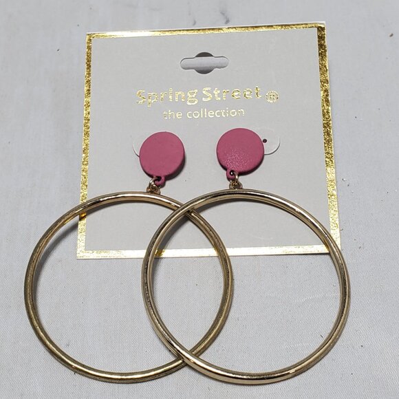 2 Pairs Nordstrom spring street Double Hoop Drop Earrings in gold and silver - Picture 2 of 8